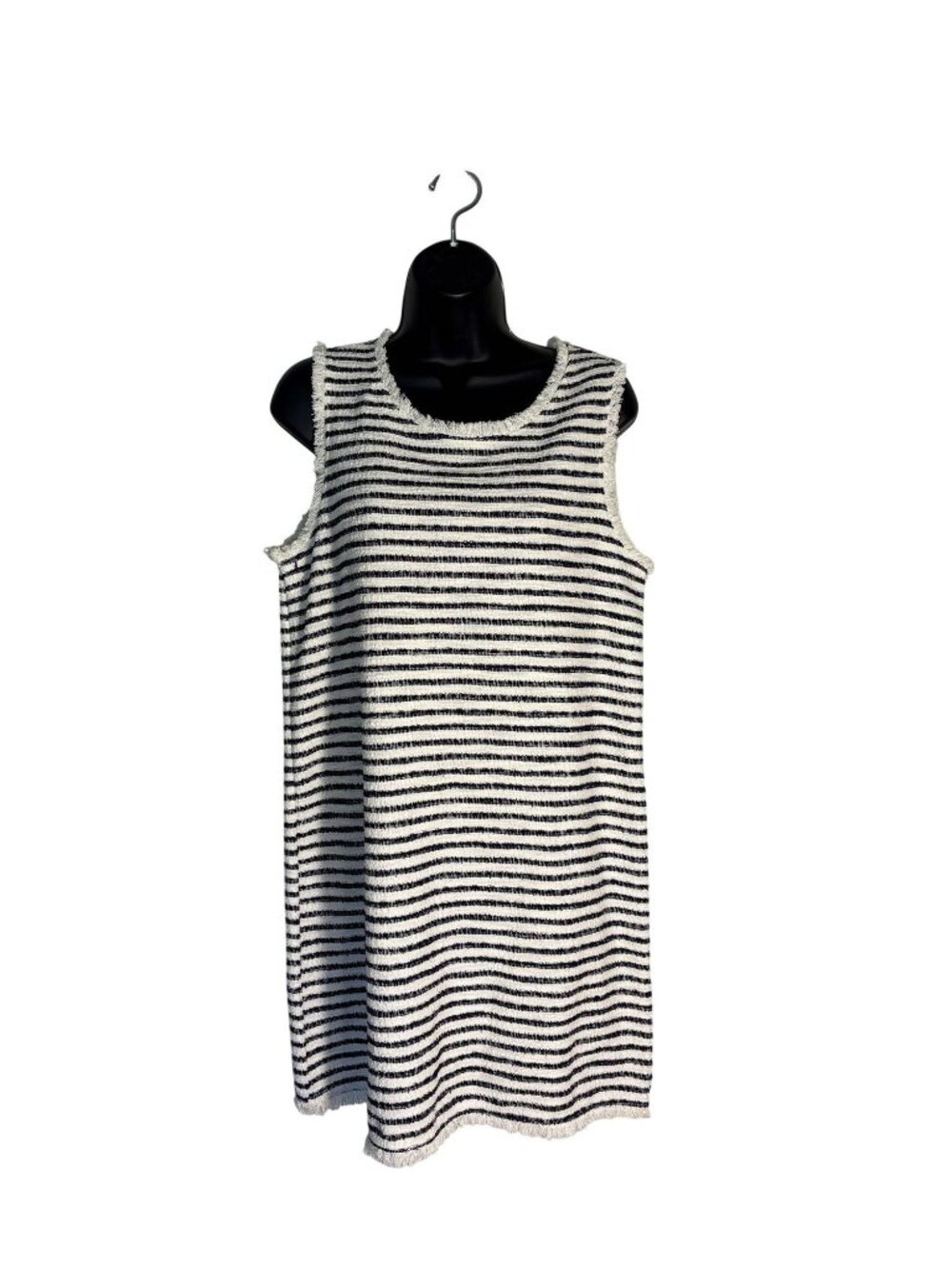 Striped Sleeveless Fringe-Trimmed Dress Green Envelope Size M Navy & White